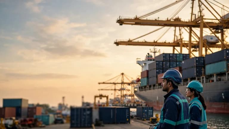 What Does a CIF Price Include β a container ship being loaded by gantry cranes at Chittagong port at golden hour