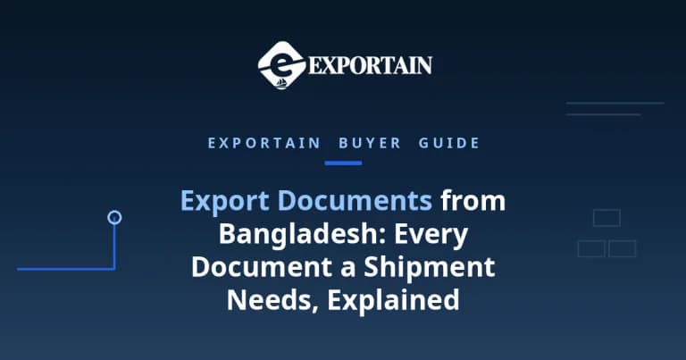 Navy title card: Export Documents from Bangladesh: Every Document a Shipment Needs, Explained