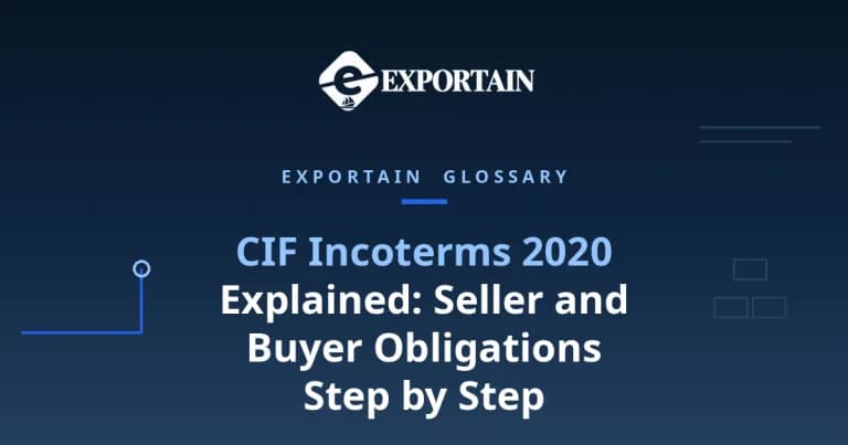 Navy title card: CIF Incoterms 2020 Explained, seller and buyer obligations step by step