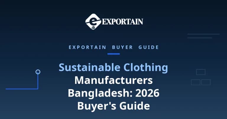 Navy title card: Sustainable Clothing Manufacturers Bangladesh: 2026 Buyer's Guide