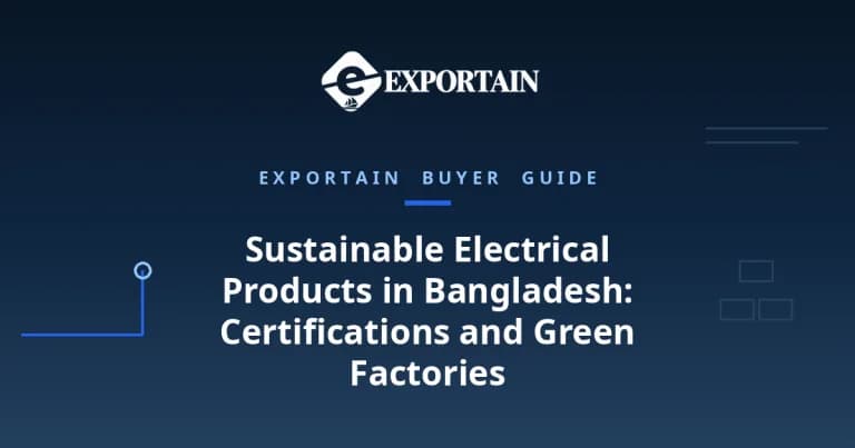 Navy title card: Sustainable Electrical Products in Bangladesh, certifications and green factories