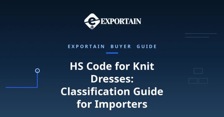 Navy title card: HS Code for Knit Dresses classification guide