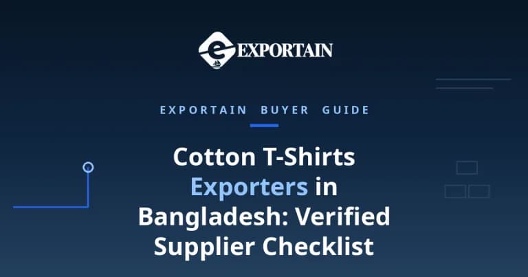 Navy title card: Cotton T-Shirts Exporters in Bangladesh, supplier checklist