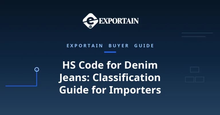 Navy title card: HS Code for Denim Jeans classification guide