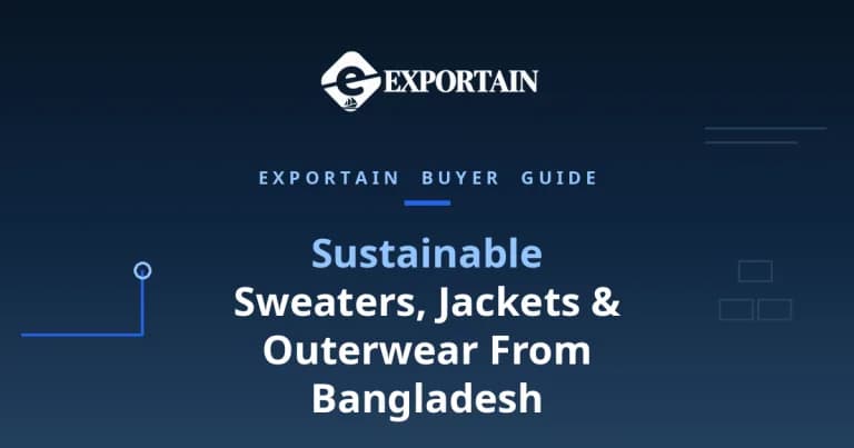 Navy title card: Sustainable Sweaters, Jackets and Outerwear From Bangladesh, certifications and green factories