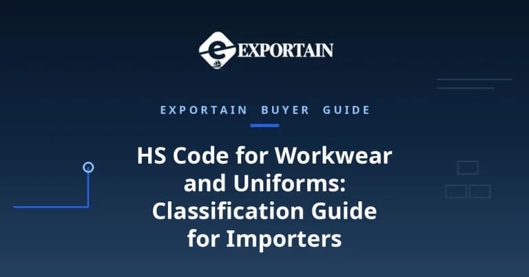 Navy title card: HS Code for Workwear and Uniforms classification guide