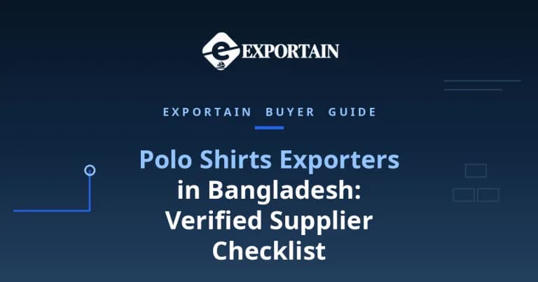 Navy title card: Polo Shirts Exporters in Bangladesh, supplier checklist