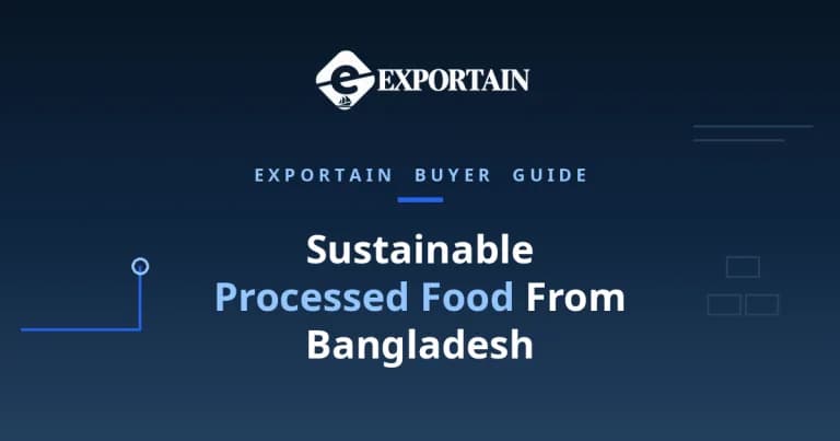 Navy title card: Sustainable Processed Food From Bangladesh buyer guide