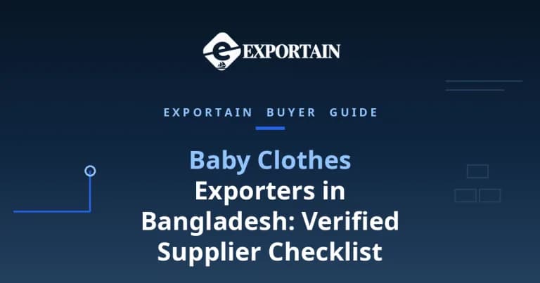 Navy title card: Baby Clothes Exporters in Bangladesh, supplier checklist