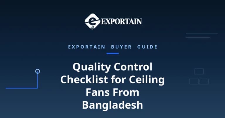 Navy title card: Quality Control Checklist for Ceiling Fans From Bangladesh