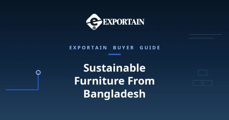 Navy title card: Sustainable Furniture From Bangladesh buyer guide