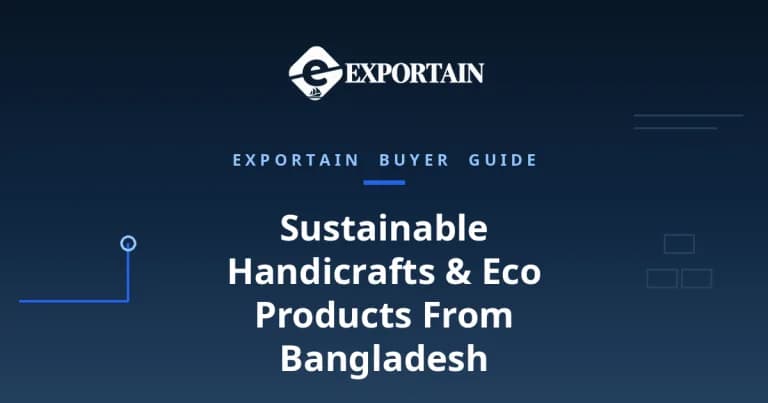 Navy title card: Sustainable Handicrafts & Eco Products From Bangladesh buyer guide