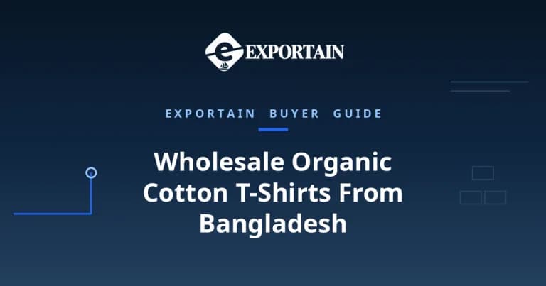 Navy title card: Wholesale Organic Cotton T-Shirts From Bangladesh, GOTS checks, MOQ and dye minimums