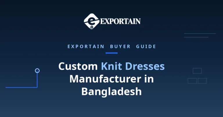 Navy title card: Custom Knit Dresses Manufacturer in Bangladesh, OEM process from tech pack to bulk