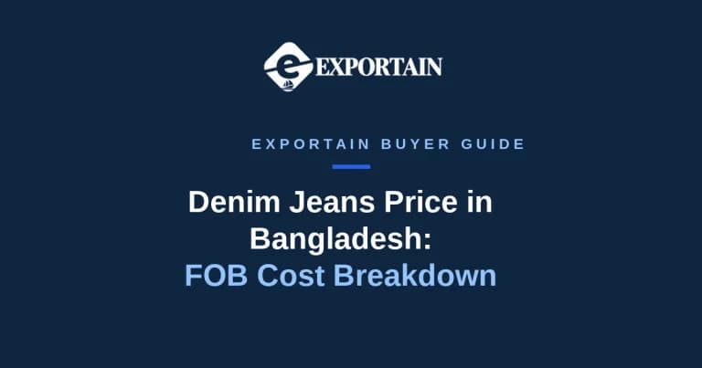 Navy title card: Denim Jeans Price in Bangladesh, FOB cost breakdown for buyers