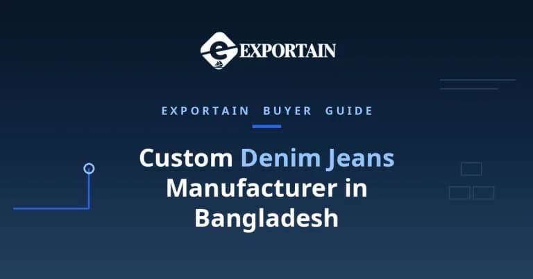 Navy title card: Custom Denim Jeans Manufacturer Bangladesh, OEM process from tech pack to bulk
