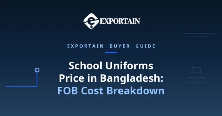 Navy title card: School Uniforms Price in Bangladesh, FOB cost breakdown