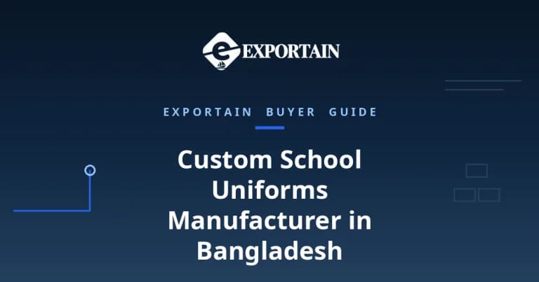 Navy title card: Custom School Uniforms Manufacturer in Bangladesh, OEM process from tech pack to bulk