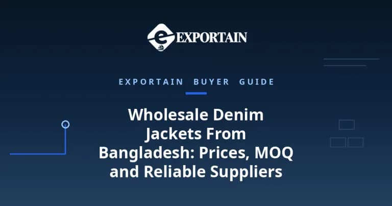 Navy title card: Wholesale Denim Jackets From Bangladesh, prices, MOQ and suppliers