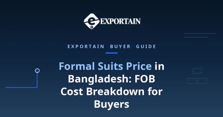 Navy title card: Formal Suits Price in Bangladesh, FOB cost breakdown for buyers
