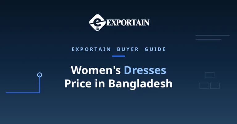 Navy title card: Women's Dresses Price in Bangladesh, FOB cost breakdown for buyers