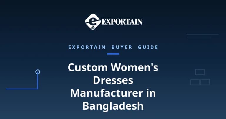 Navy title card: Custom Women's Dresses Manufacturer in Bangladesh, OEM process from tech pack to bulk