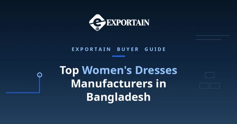 Navy title card: Women's Dresses Manufacturers in Bangladesh buyer guide
