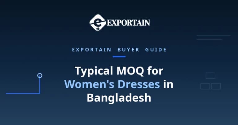 Navy title card: Typical MOQ for Women's Dresses in Bangladesh, how cloth rolls set the minimum
