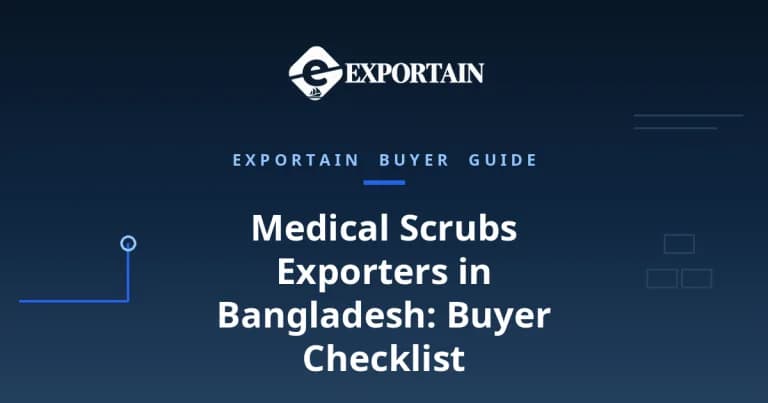 Navy title card: Medical Scrubs Exporters in Bangladesh Buyer Checklist