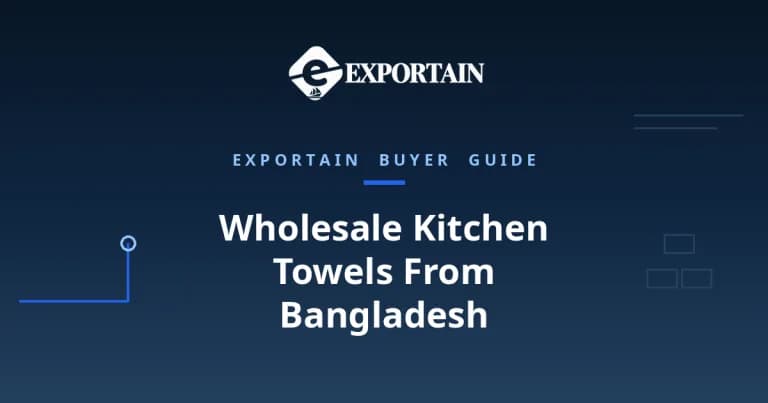 Navy title card: Wholesale Kitchen Towels From Bangladesh, channels and volume tiers