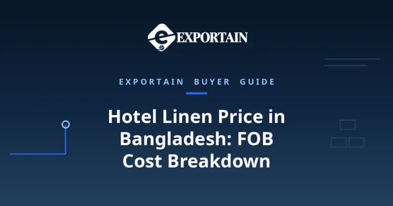 Navy title card: Hotel Linen Price in Bangladesh, FOB Cost Breakdown