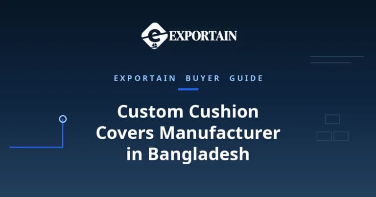 Navy title card: Custom Cushion Covers Manufacturer in Bangladesh, OEM process from tech pack to bulk