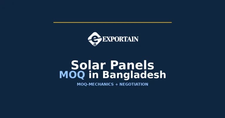Navy title card: Solar Panels MOQ in Bangladesh, MOQ-mechanics and negotiation