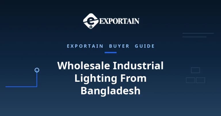 Navy title card: Wholesale Industrial Lighting From Bangladesh, with Exportain logo