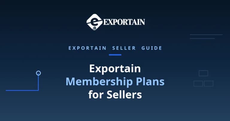 Navy title card: Exportain Membership Plans for Sellers, an Exportain seller guide