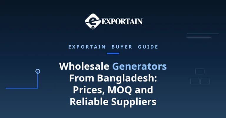 Navy title card: Wholesale Generators From Bangladesh, with Exportain logo
