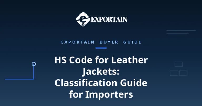 Navy title card: HS Code for Leather Jackets classification guide