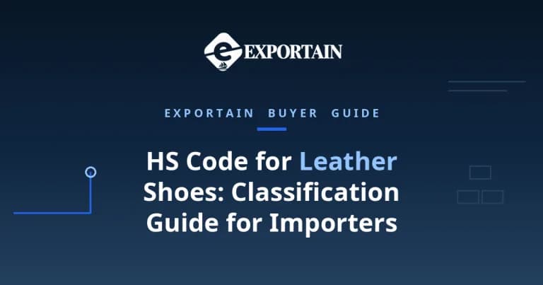 Navy title card: HS Code for Leather Shoes, Classification Guide for Importers