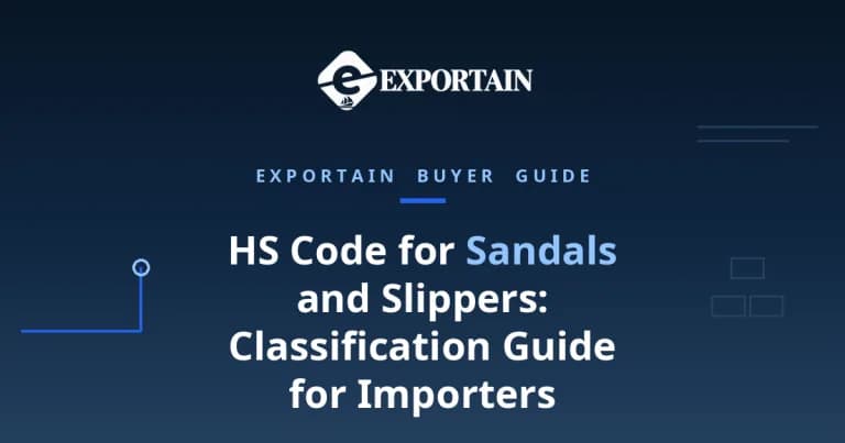 Navy title card: HS Code for Sandals and Slippers, Classification Guide for Importers