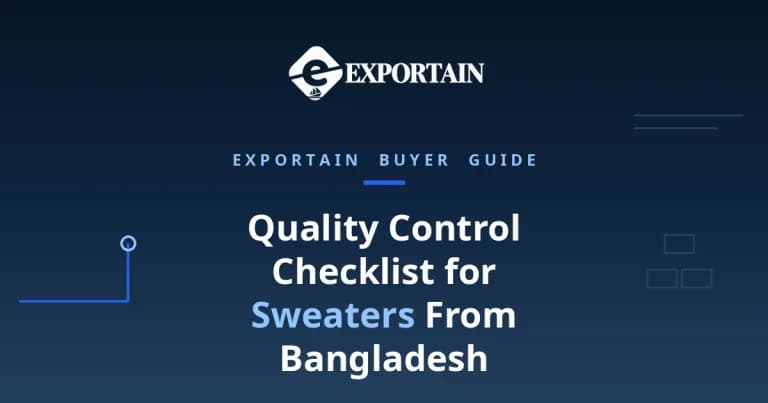 Navy title card: Quality Control Checklist for Sweaters From Bangladesh, buyer guide