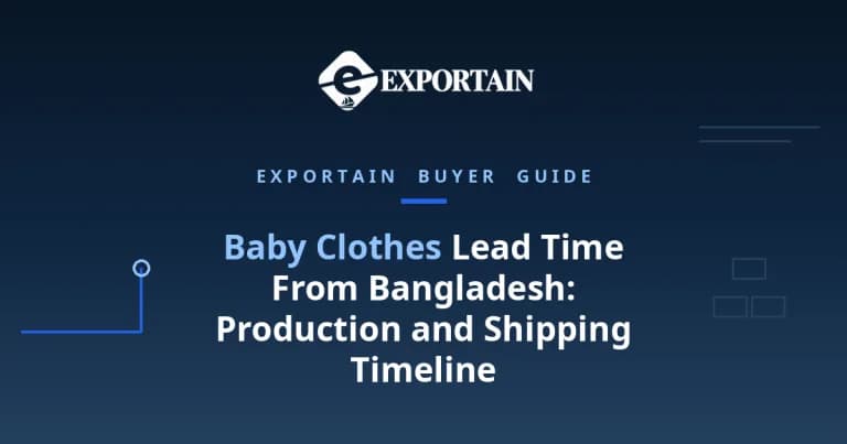 Navy title card: Baby Clothes Lead Time From Bangladesh, production and shipping timeline guide