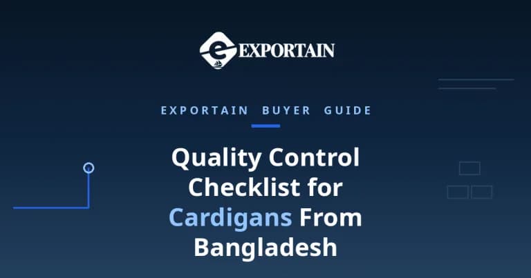 Navy title card: Quality Control Checklist for Cardigans From Bangladesh, buyer guide