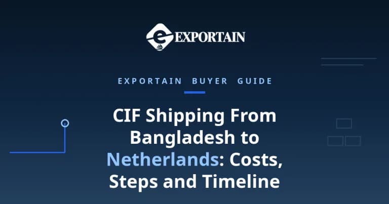 CIF Shipping Bangladesh to Netherlands: container ship loaded by gantry cranes at Chittagong port at golden hour