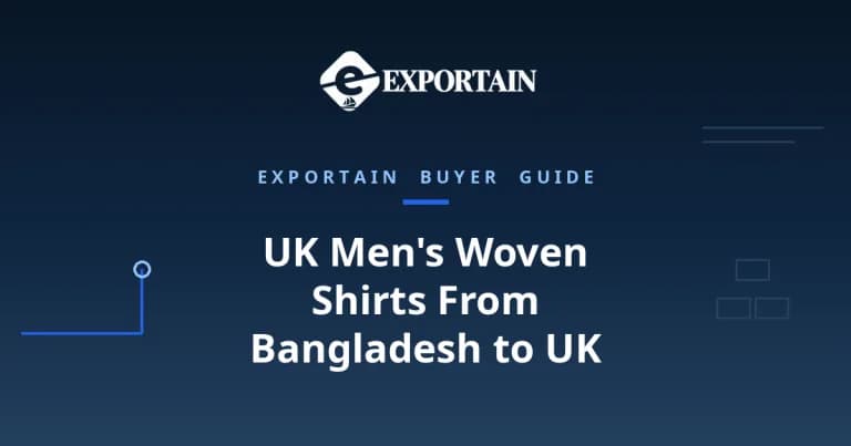 Navy title card: UK Men's Woven Shirts From Bangladesh to UK