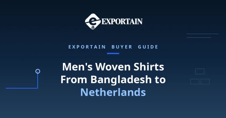 Navy title card: Men's Woven Shirts From Bangladesh to Netherlands