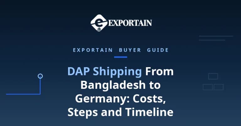 Navy title card: DAP Shipping From Bangladesh to Germany, costs, steps and timeline