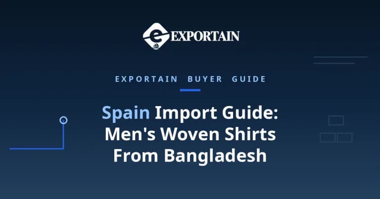 Navy title card: Spain Import Guide: Men's Woven Shirts From Bangladesh