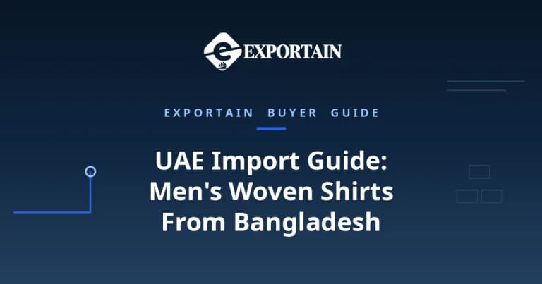 Navy title card: UAE Import Guide - Men's Woven Shirts From Bangladesh