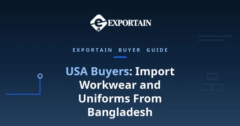 Navy title card: USA Buyers, Import Workwear and Uniforms From Bangladesh