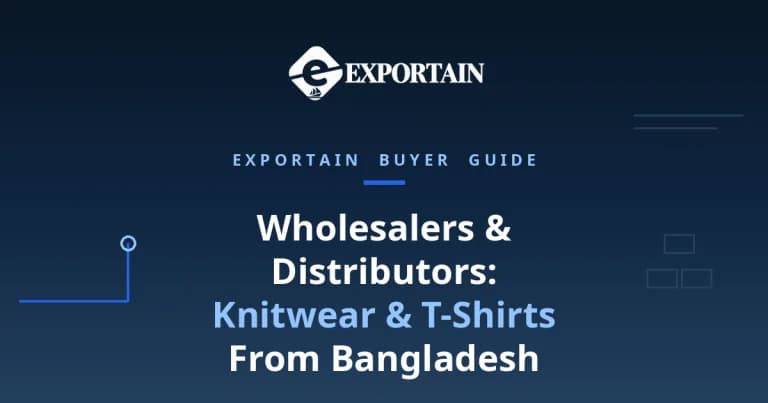 Navy title card: Wholesalers and Distributors, Knitwear and T-Shirts From Bangladesh